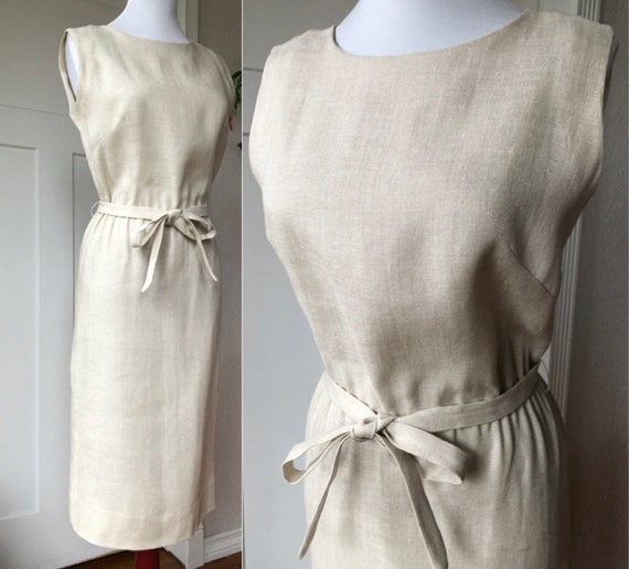 1960s Linen Natural White Sand Irish Woven Fitted… - image 1