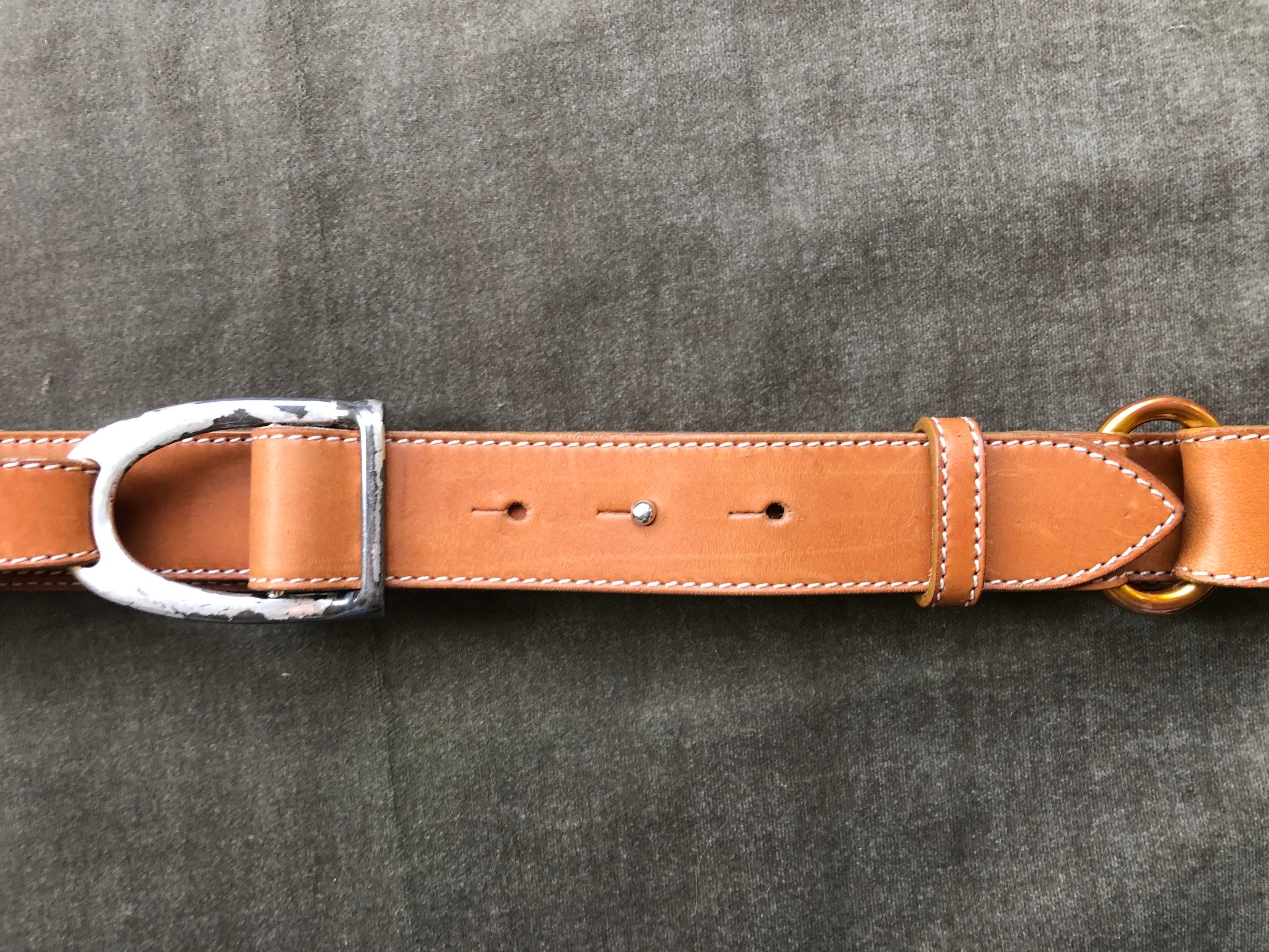 Tan Thick Smooth Leather Belt Safari Stirrup Saddle Buckle  display picture 1