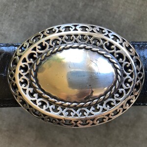 Brighton Wide Black Croc Embossed Leather Belt Chunky Oval  display picture 1
