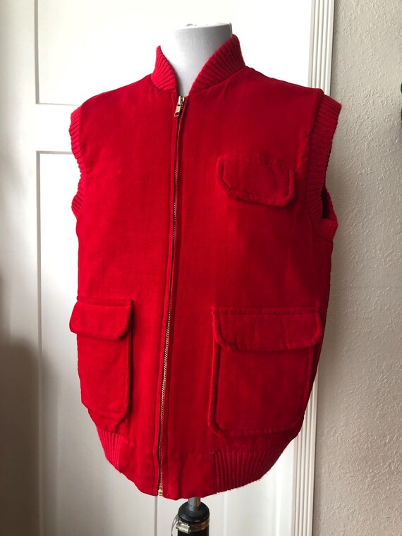 90s Mens Red Velvet Cotton Corduroy Lightweight Quilted Puffer