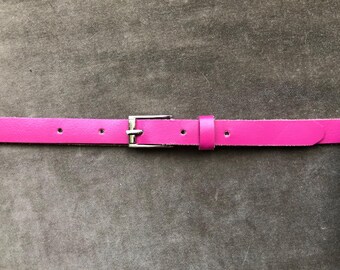 70s 80s Super Skinny Thick Leather Belt Dark Pink Magenta Ruby