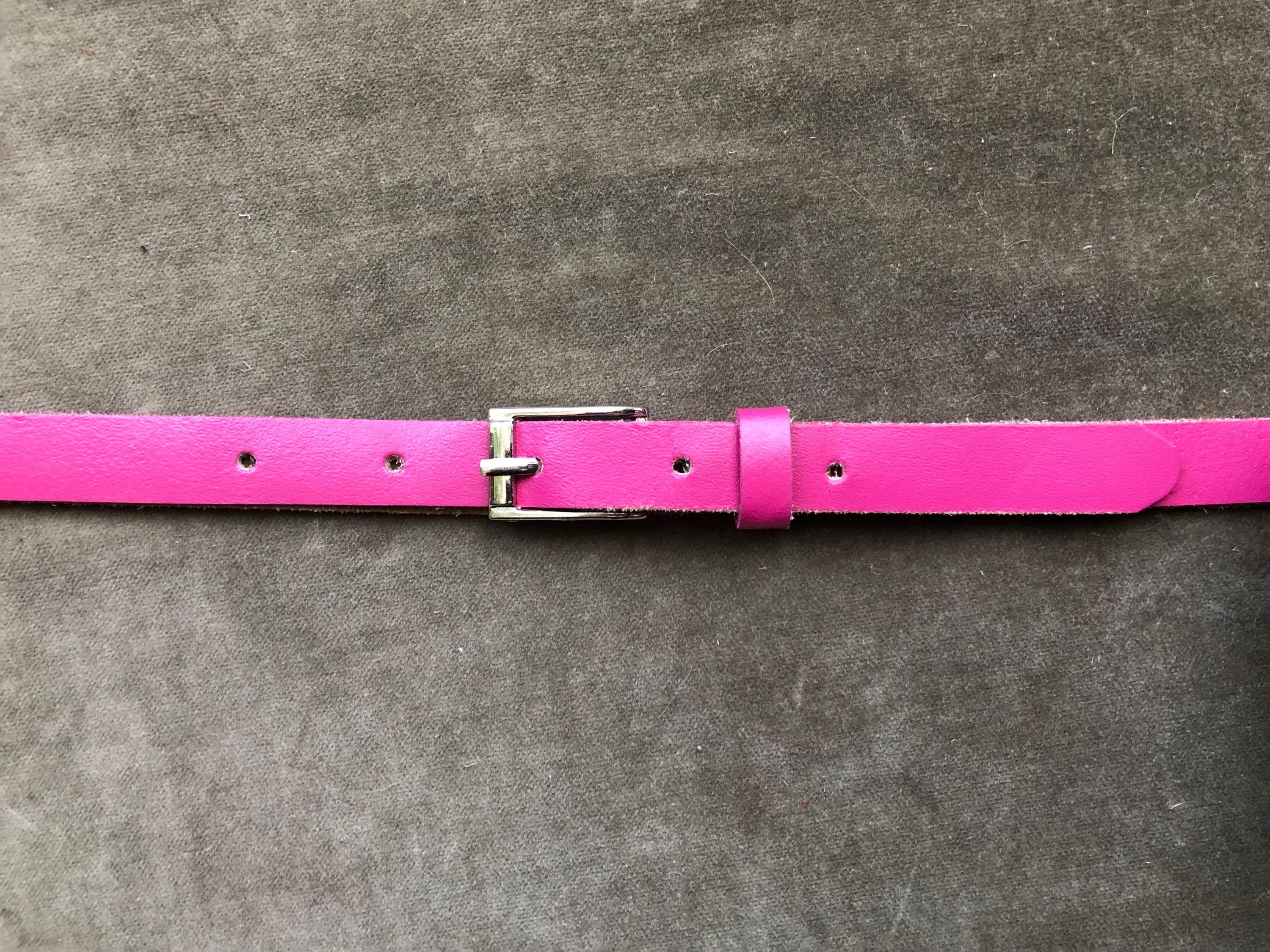 70s 80s Super Skinny Thick Leather Belt Dark Pink Magenta Ruby