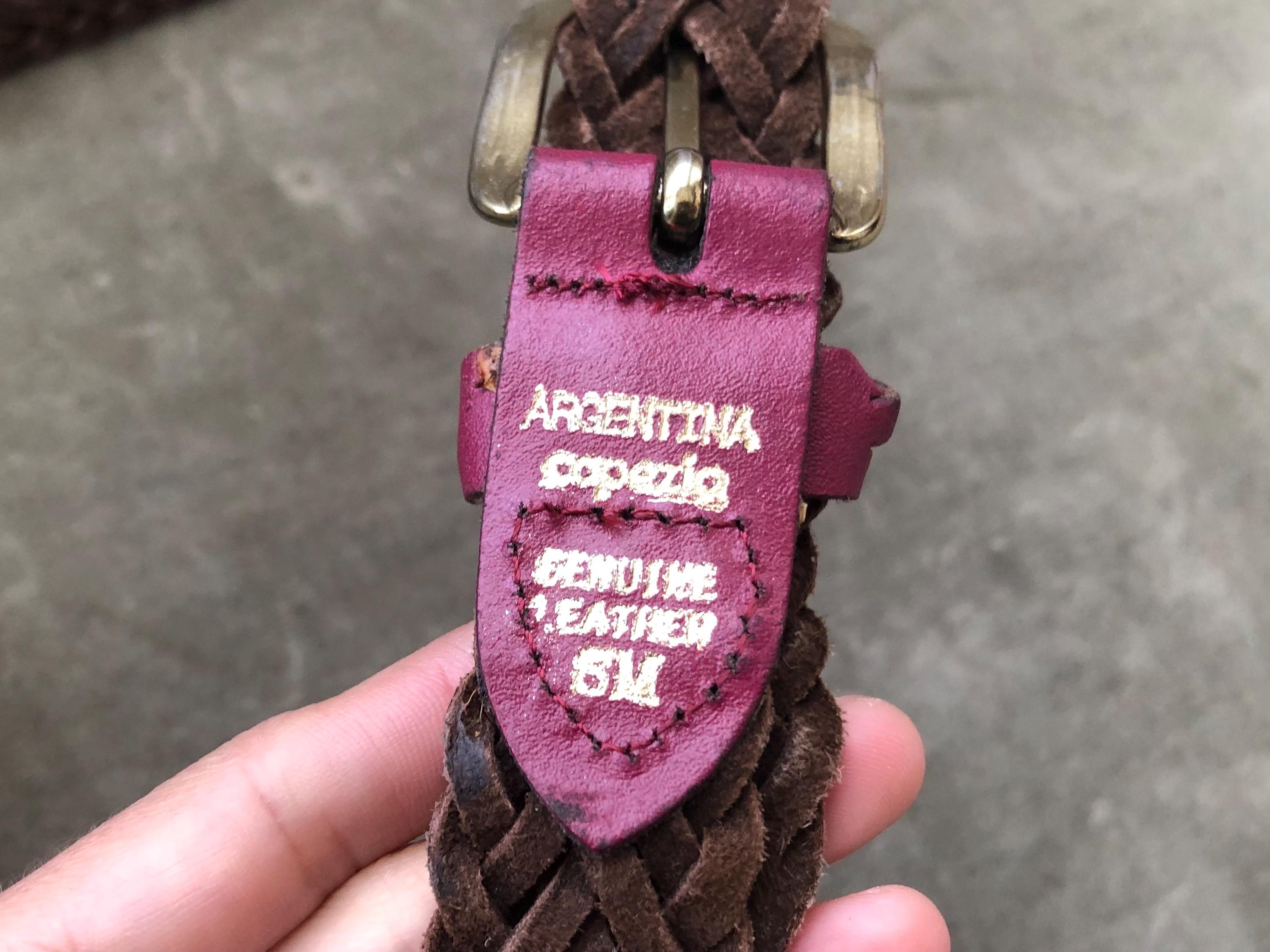 80s 90s Burgundy Leather Woven Braided Belt Adjustable  display picture 2