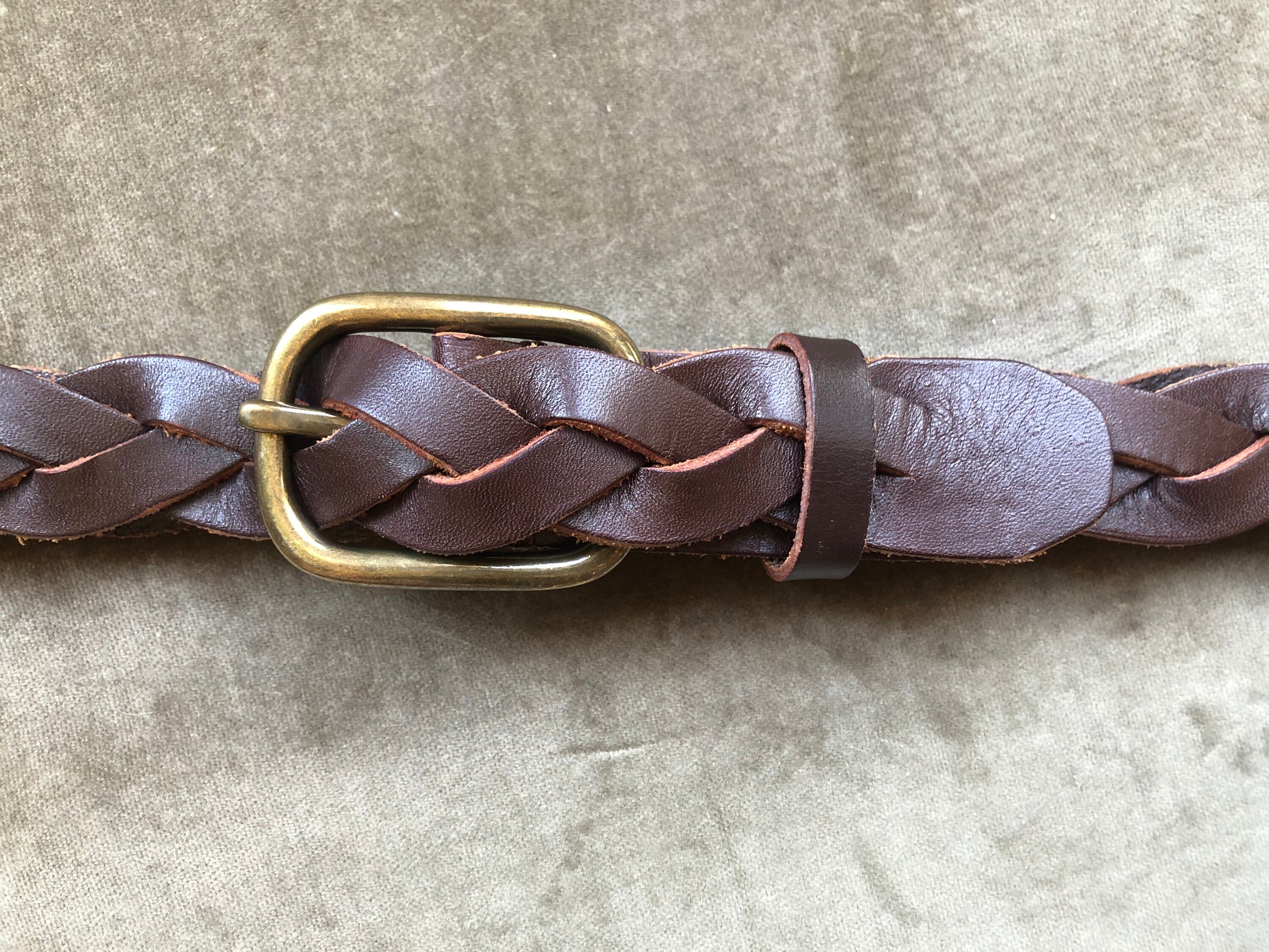 90s Dark Brown Leather Woven Belt Unisex Vintage Size 32 33