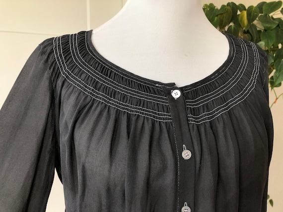 Silk Chiffon Semi Sheer Black Faded Gray Boho Pea… - image 1