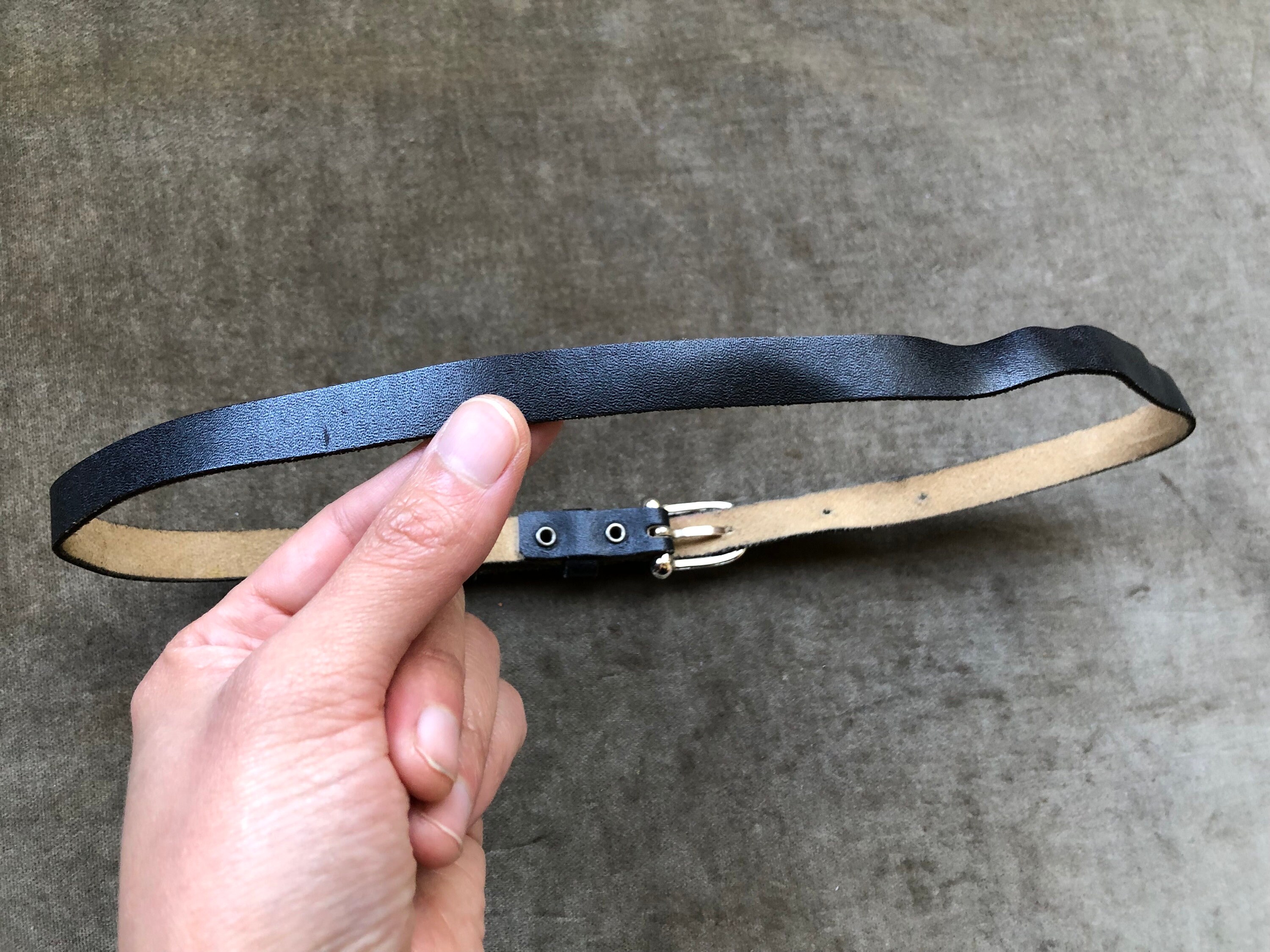 1950s 60s Super Skinny Leather Belt Black Silver Buckle  display picture 2