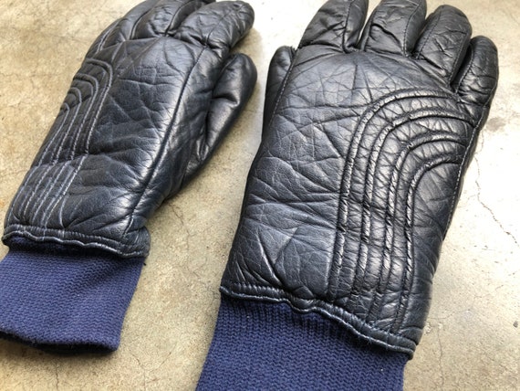 70s Puffy Dark Navy Blue Ski Gloves Winter Snow A… - image 9