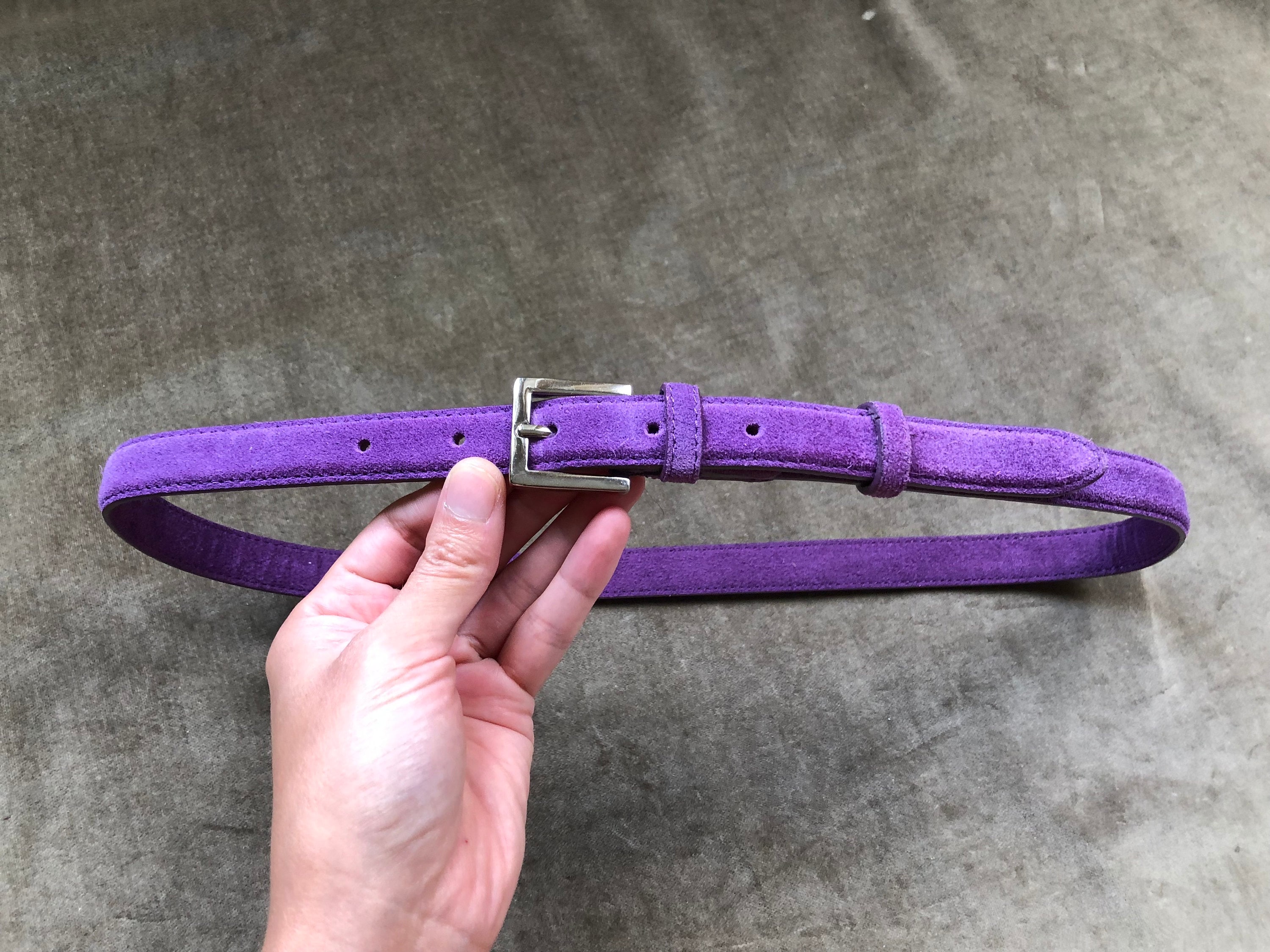 Purple Suede Leather Super Skinny Belt Silver Shiny Square  display picture 1