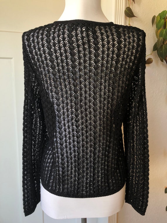 Sheer Lacy Knit Crochet Witchy Boho Black Cardiga… - image 9