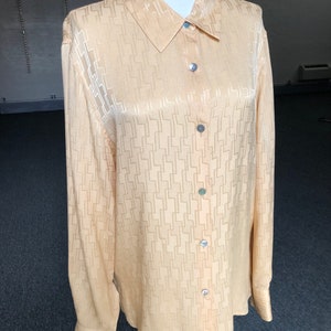 Zanella Italy Silk Drapey Satin Retro Geometric Woven Peach Nude Button