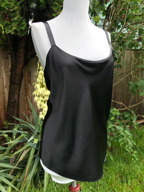 Black Silk Satin Sleeveless Tank Camisole Cami To… - image 2