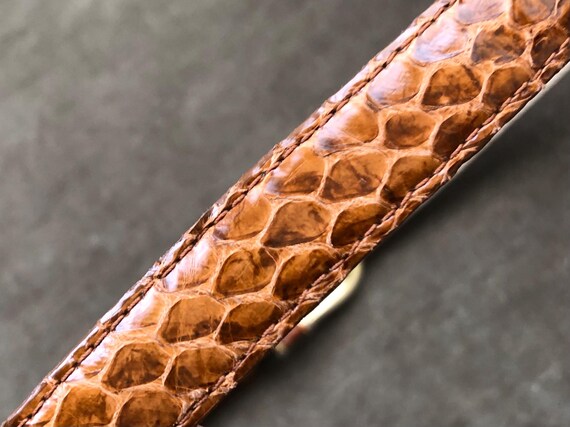 Skinny Snakeskin Shimmery Tan Caramel Patent Slim Leather  display picture 3