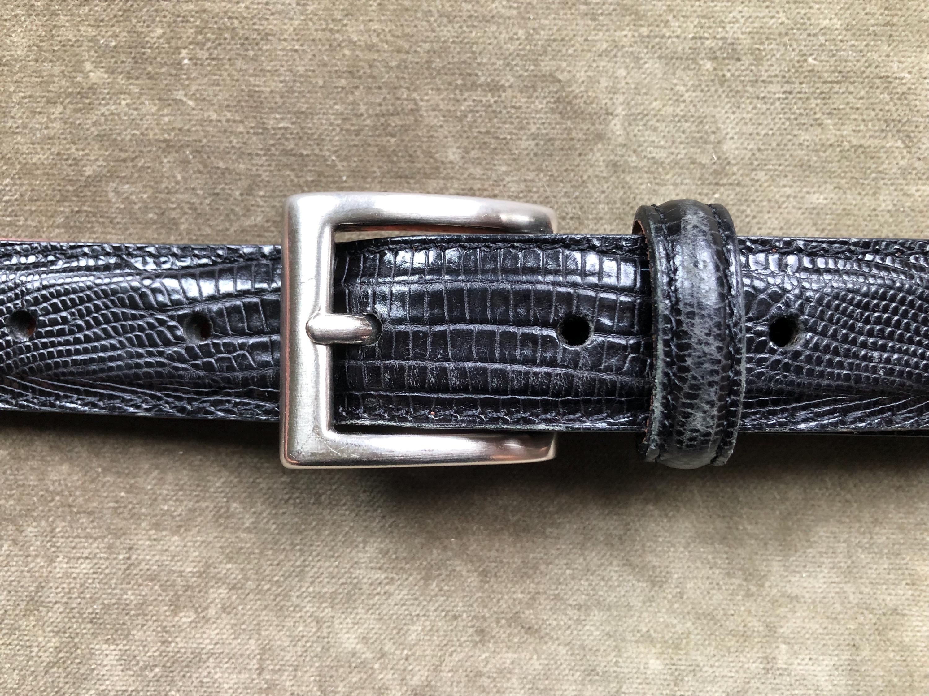 Southwest Vintage 80s 90s Black Croc Leather Belt Silver Heart Charm 4B203 S 28 Chrome Hearts  main image 3