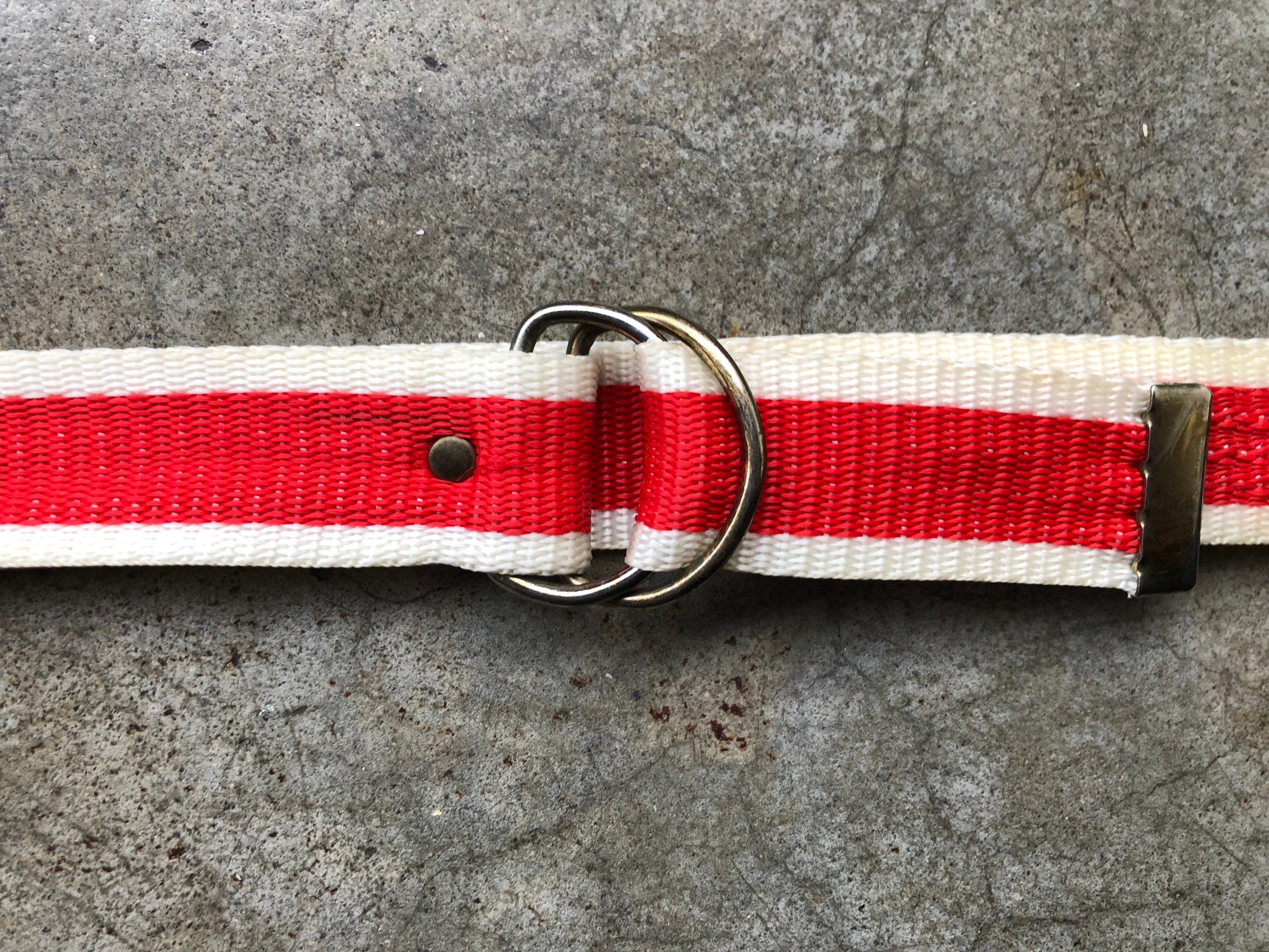 Vintage 60s 70s Red White Nylon Woven Retro Fabric Ribbon  display picture 1
