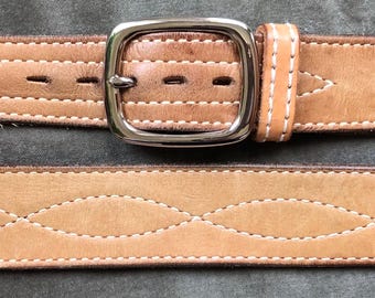 1970s Wide Tan Leather Retro Belt M L 34 35 36 Waist Vintage  display picture 1