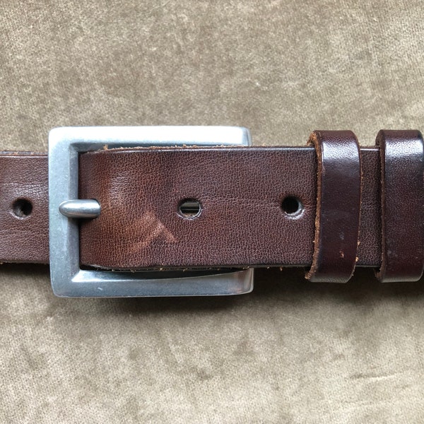 POLO Ralph Lauren Italian Thick Leather Belt Unisex Mens Dress Belt Size L XL 42 43 44 Waist 1990s 90s Vintage Silver Tone Buckle Heavy Duty