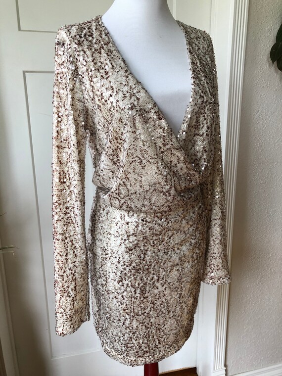 90s Shimmery Sequined Python Snake Skin Print Lon… - image 5