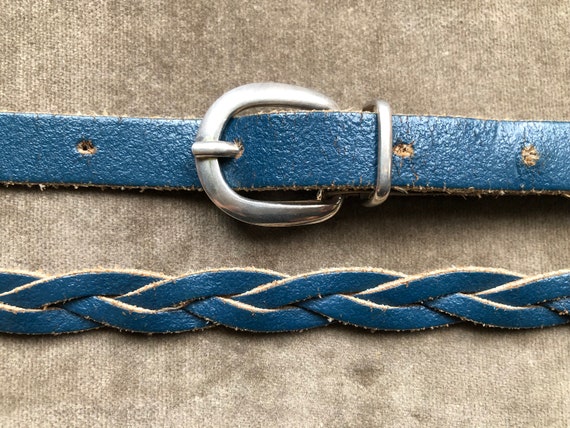 1950s 60s Super Skinny Blue Leather Woven Braided Belt  display picture 2