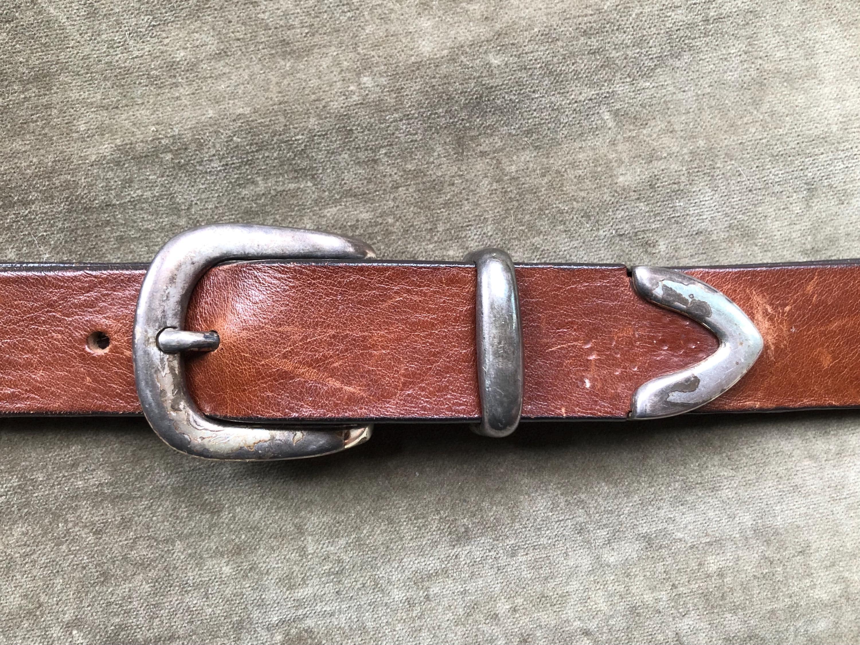 Vintage Italian Leather Belt Size Medium Brown Silver Hardware Southwest Design Vintage Sterling Silver Southwest Concho Belt on Leather+ | eBay main image 2