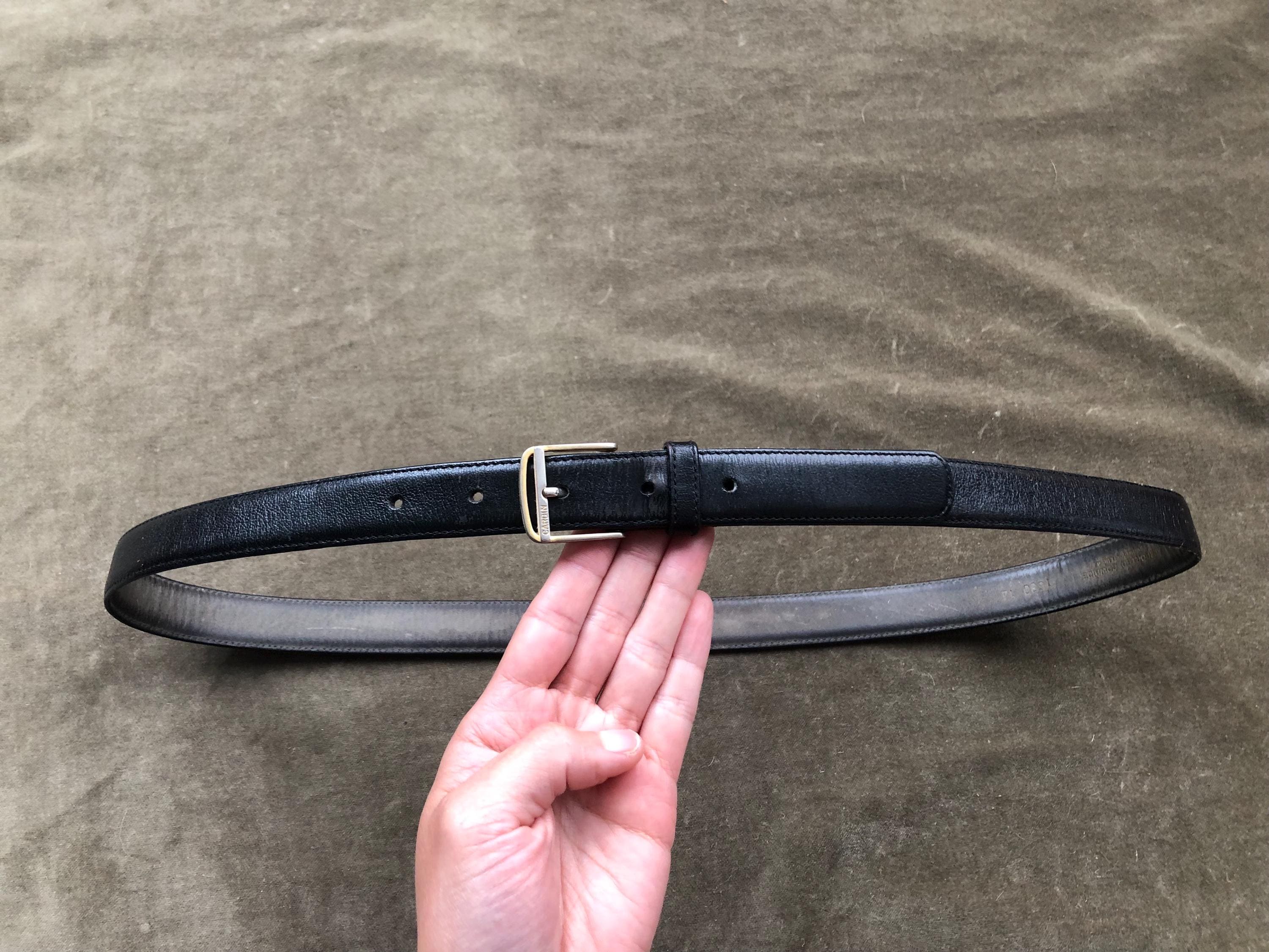 Vintage 70s 80s Pierre Cardin Slim Black Leather Gold Silver 