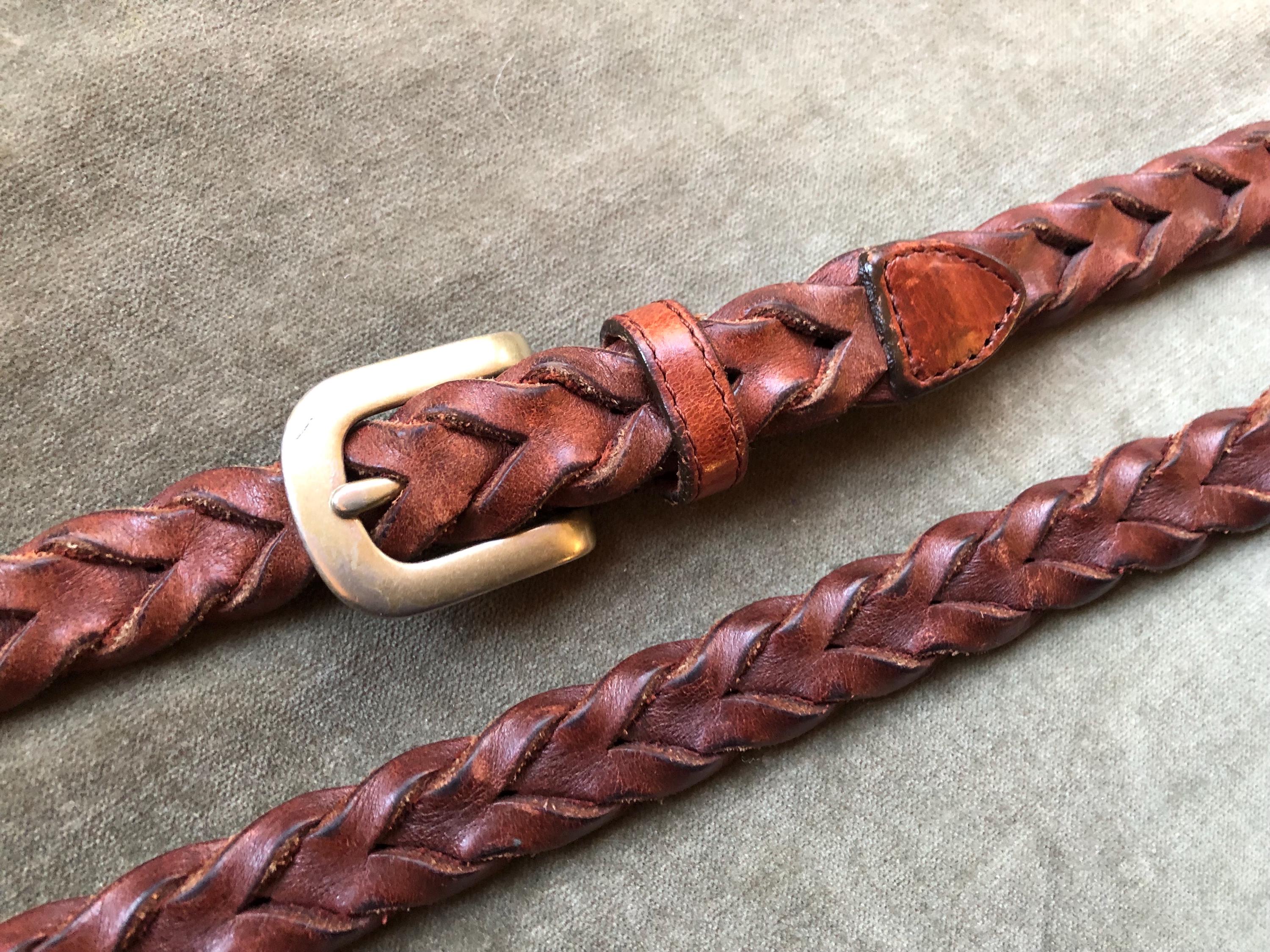 90s brown woven rope adjustable belt size small to large 90s Rustic Brown Leather Skinny Braided Woven Rope Belt Aged  main image 2
