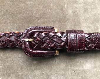 Vintage Braided Burgundy Leather Belt With Golden Buckle - Etsy