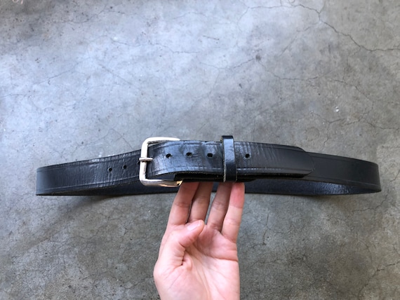 90s Thick Black Leather Work Belt Heavy Duty Wide Cowhide Size L