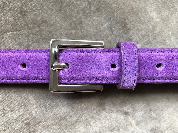 Purple Suede Leather Super Skinny Belt Silver Shiny Square  display picture 1