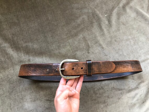 Distressed Heavy Duty Brown Leather Chunky Buckle… - image 4