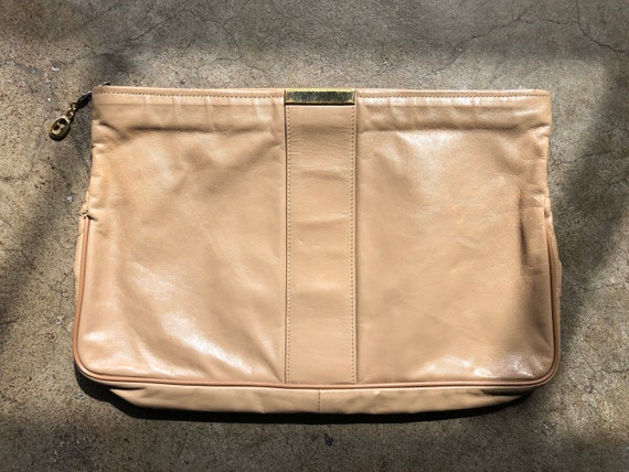 Vintage 70s Light Brown Beige Taupe Khaki Leather… - image 1