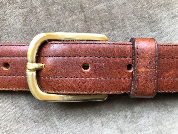 60s 70s Retro Smooth Soft Brown Cowhide Leather Slim Mens Dress Belt Size  35 36 37 38 Waist Rustic Solid Brass Buckle 1970s 1960s Vintage