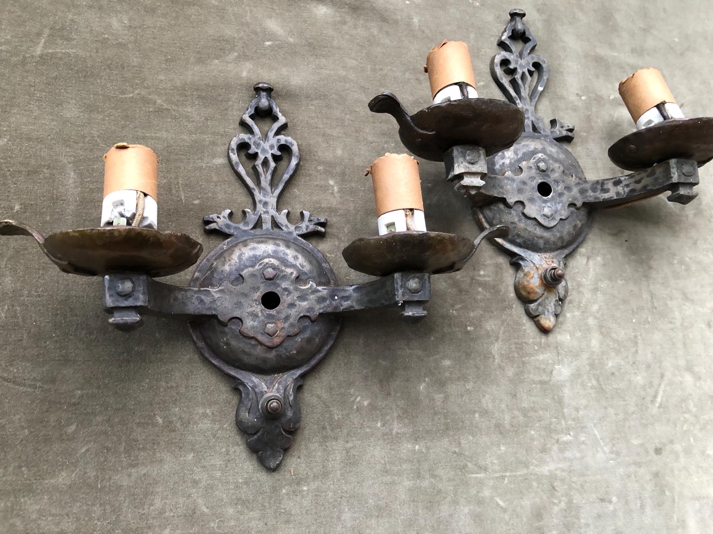 1920s Antique Dog Head Pair Set Spanish Revival Hammered Gothic