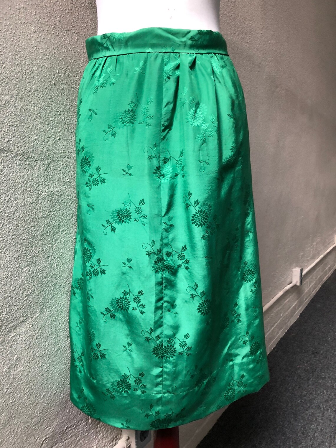 1950s Emerald Green Silk Antique Floral Woven Print Satin Etsy