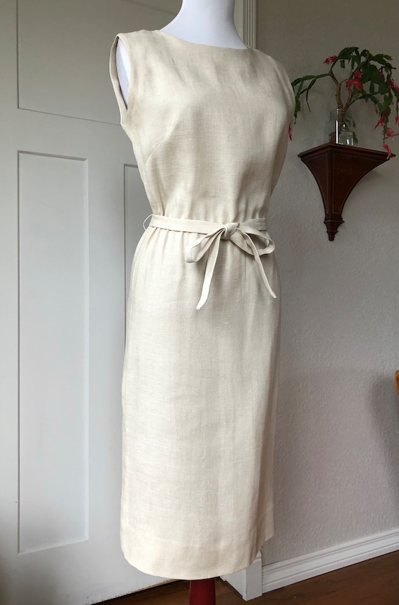 1960s Linen Natural White Sand Irish Woven Fitted… - image 2