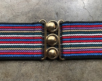 1970s 80s Wide Cotton Stretch Retro Rainbow Striped Woven  display picture 2