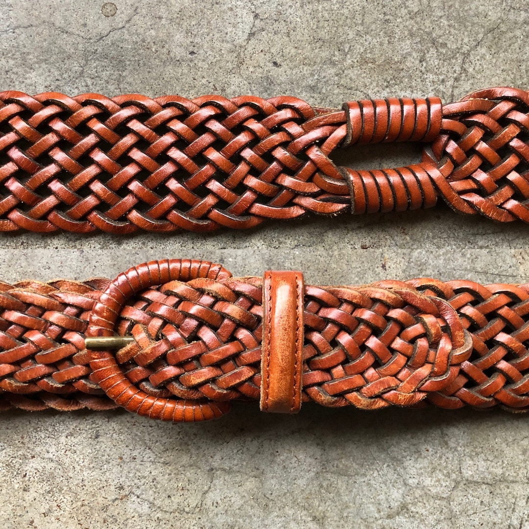 Vintage 90s Southwestern Braided Rope Belt Small 90s Skinny Natural Leather Rope Woven Belt Adjustable Sash  main image 3
