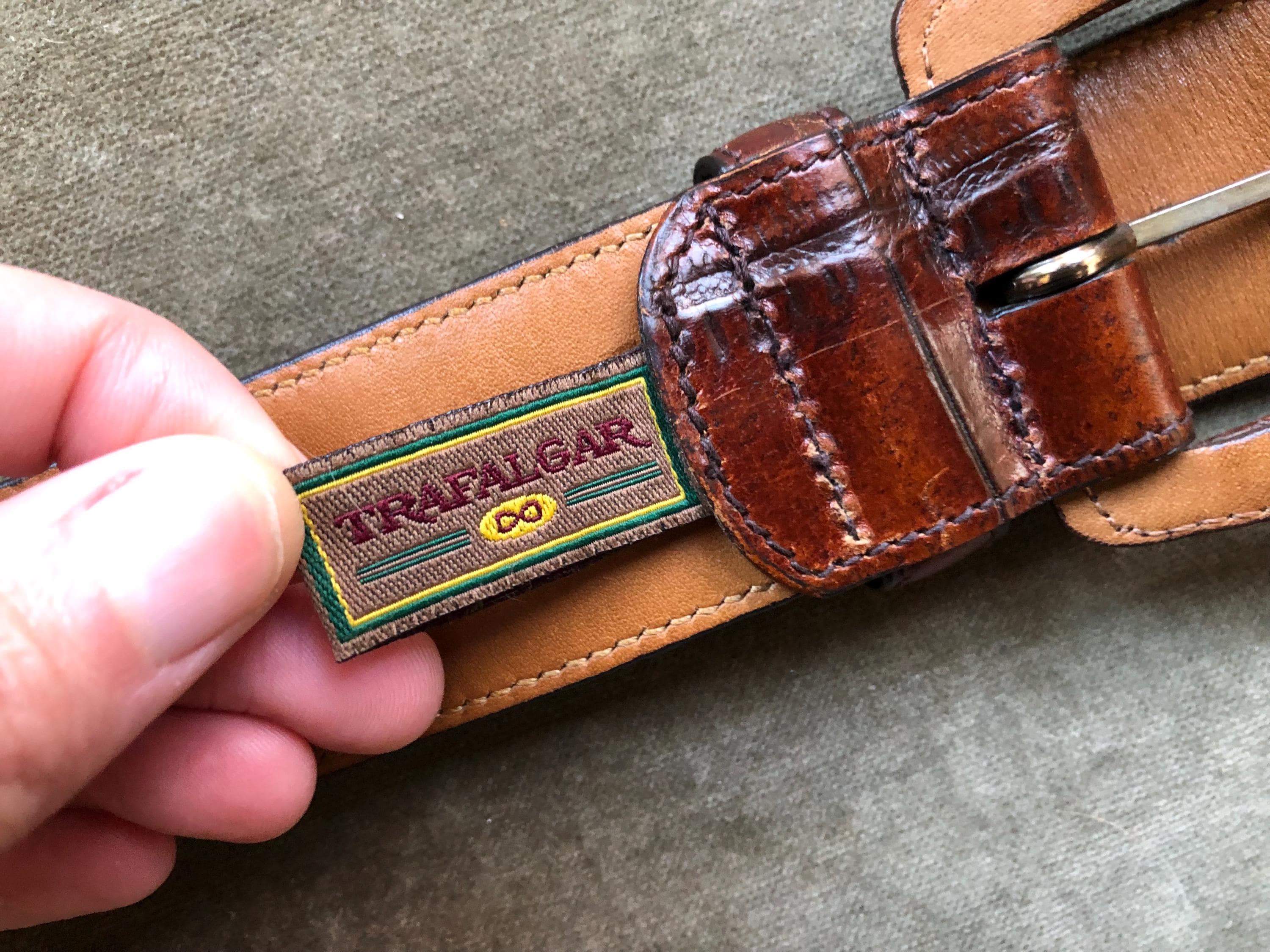 90s Y2k Wide Leather Brown Croc Embossed Fashion Belt Womens 