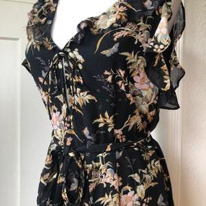 90s Silk Chiffon Crinkle Sexy Little Black Ruffled Empire Babydoll Sleeveless Dress Short Mini 1990s Vintage Sheer Boho Pastel Floral Print image 5