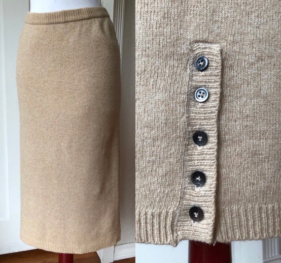 80s Wool Knit Midi Mid Length Sweater Skirt Back … - image 1