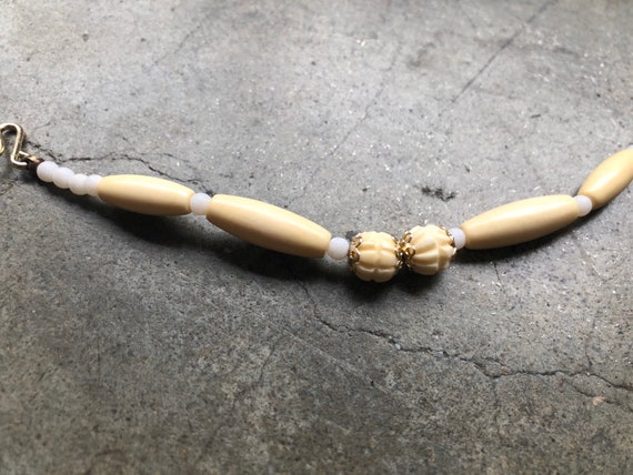 Antique Japanese Cream Bone Beaded Faux Ivory Flo… - image 5