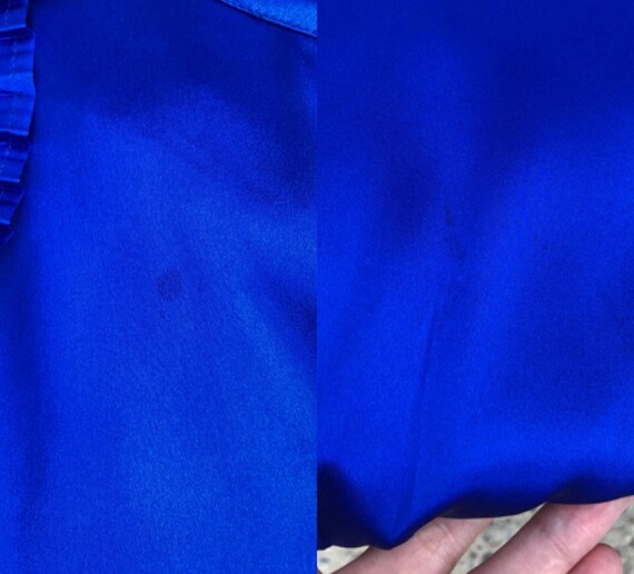 Vintage Stunning Silk Satin Cobalt Blue Shawl Col… - image 10