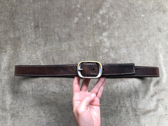 90s Slim Thick Dark Brown Leather Heavy Duty Belt… - image 6