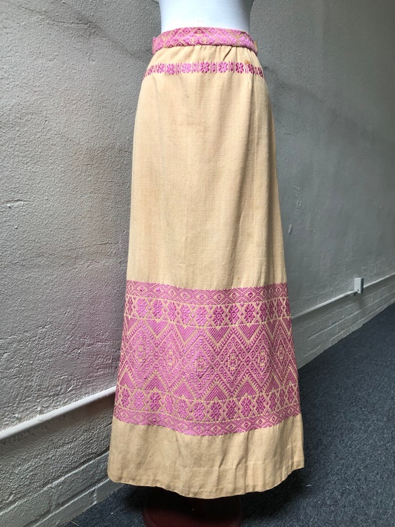 70s Handmade Cotton Woven Flared Boho Maxi Skirt … - image 3