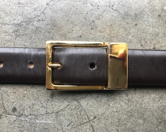 Magnifique Lejon Soft Italian Calfskin Leather Belt Dark Brown Gold Tone Buckle 1990s 90s vintage Slim robe Belt Size 28 29 30 31 waist mens