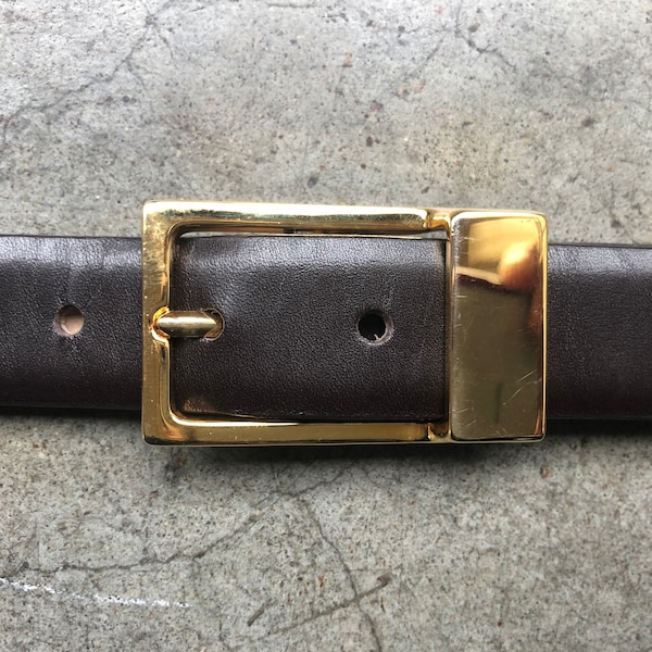 Gorgeous Lejon Soft Italian Calfskin Leather Belt Dark Brown Gold Tone Buckle 1990s 90s Vintage Slim dress Belt Size 28 29 30 31 waist mens