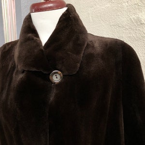 90s Genuine Shaved Mink Fur Swing Coat Evening Overcoat Reversible Women size XS S 1990s Vintage Jacket Buttery Velvet Dark Brown Velveteen