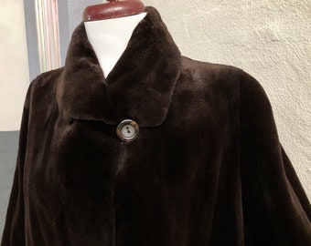 90s Genuine Shaved Mink Fur Swing Coat Evening Overcoat Reversible Women size XS S 1990s Vintage Jacket Buttery Velvet Dark Brown Velveteen