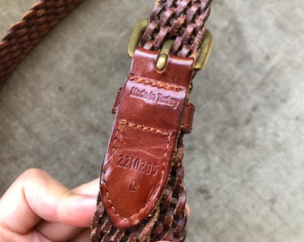 Ceinture En Cuir Tissé Marron Limited - Taille S/M, Boucle Laiton, Occasion Très Bon état