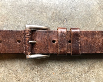 90s Thick Brown Leather Heavy Duty Grunge Belt 1990s Vintage sz L XL 34 35 36 37 38 Waist Distressed Buckle Rustic Unisex Bass & Co