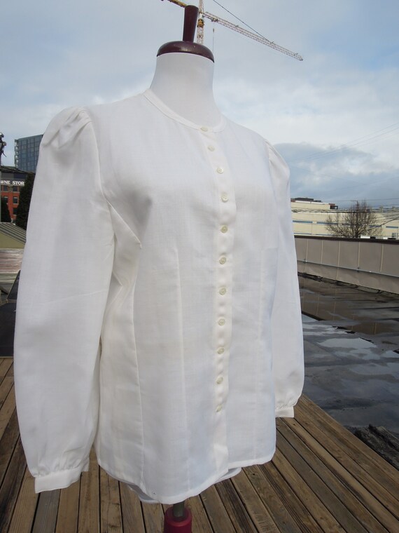 Vtg 80s semi sheer woven peasant poet Blouse lots… - image 5